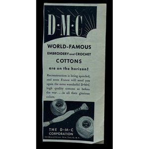 DMC Floss Embroidery and Crochet Cottons 1930s Vintage Print Ad Sewing